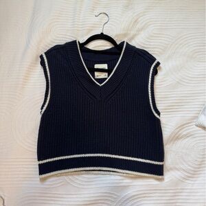 Abercrombie & Fitch Dark Blue V-Neck Sweater Vest with White Edging